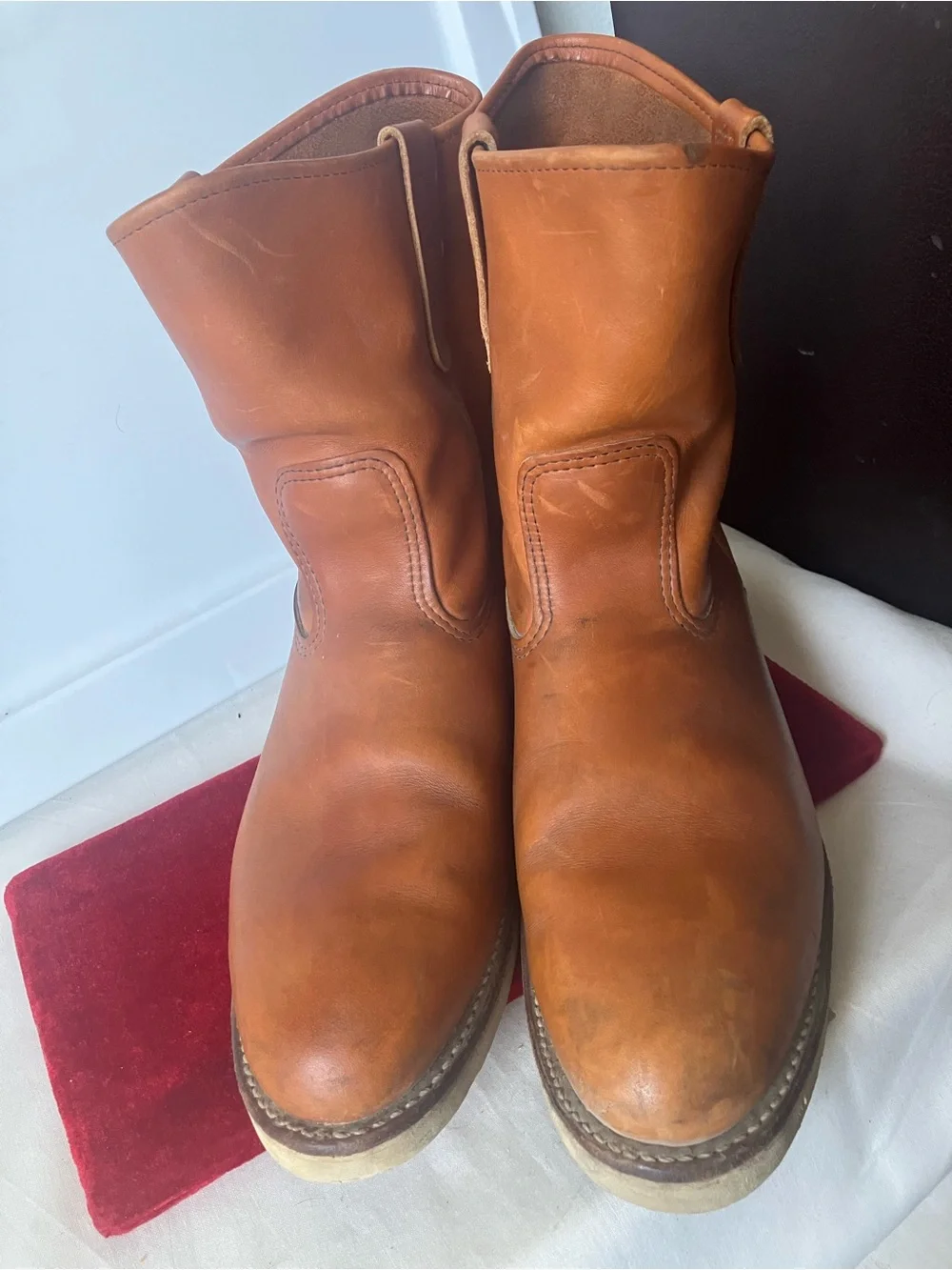 Red Wing Pecos 866 Traction Tred Boots Men’s Sz 12 D Chestnut British Tan USED.